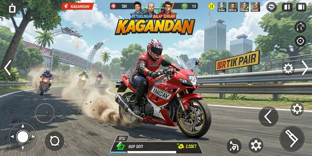Gameplay KAGANDAN menampilkan balapan motor yang intens dan mendebarkan.