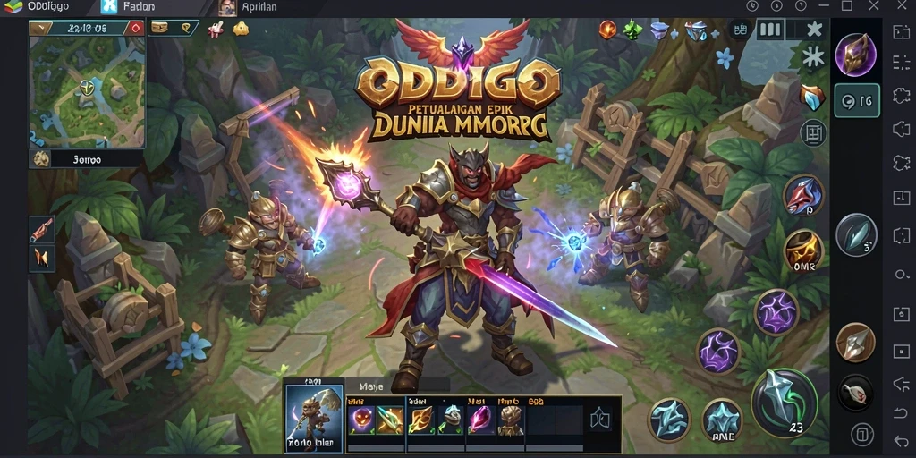 Screenshot gameplay ODDIGO menunjukkan pertarungan epik di dunia MMORPG.
