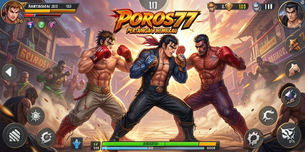 Tampilan screenshot menunjukkan pertarungan mendebarkan di POROS77.