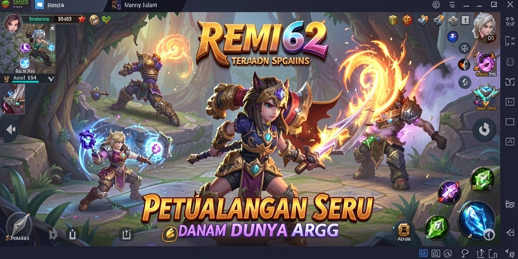 Tampilan aksi seru di REMI62 dengan berbagai karakter dan monster.