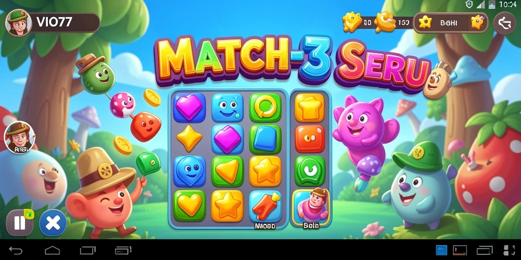 Tangkapan layar VIO77 menunjukkan aksi seru gameplay match-3 yang mengasyikkan.